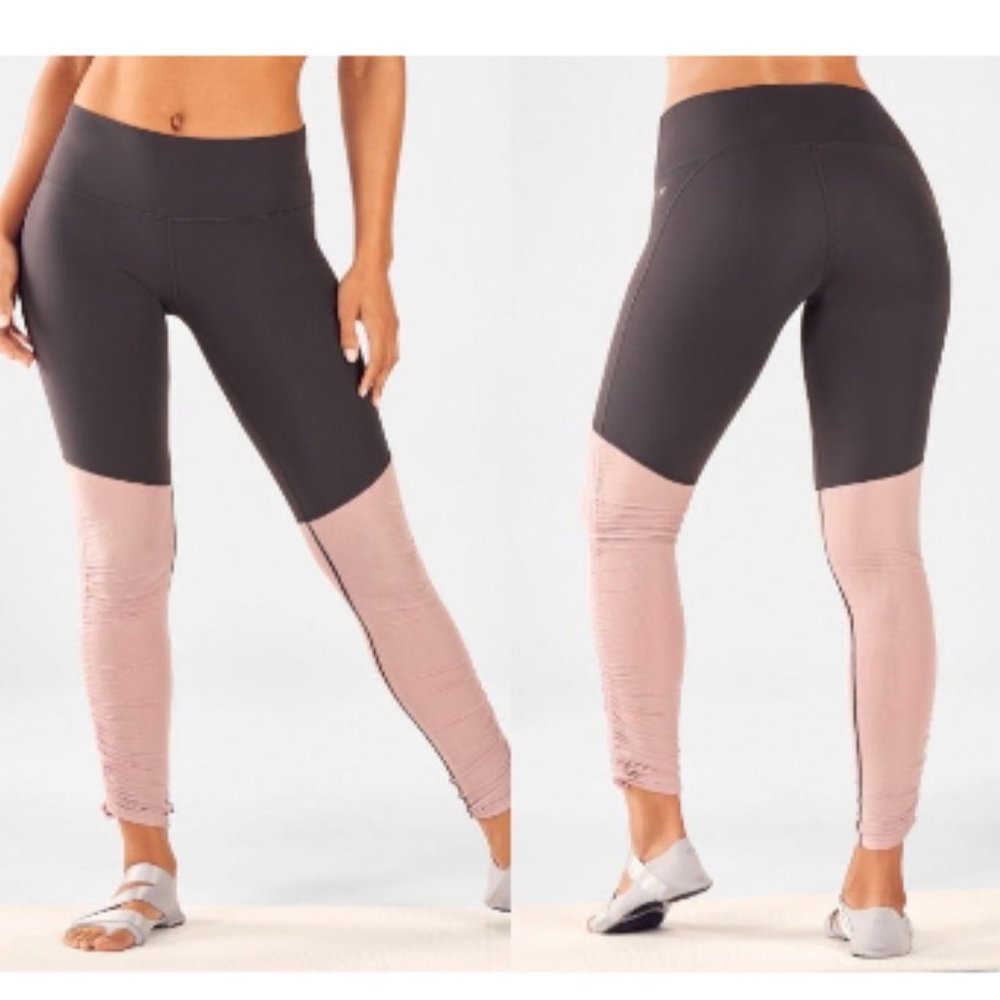 Fabletics Women's Cashel Foldover Seamless Dusty Rose Gray Leggings Size XXS